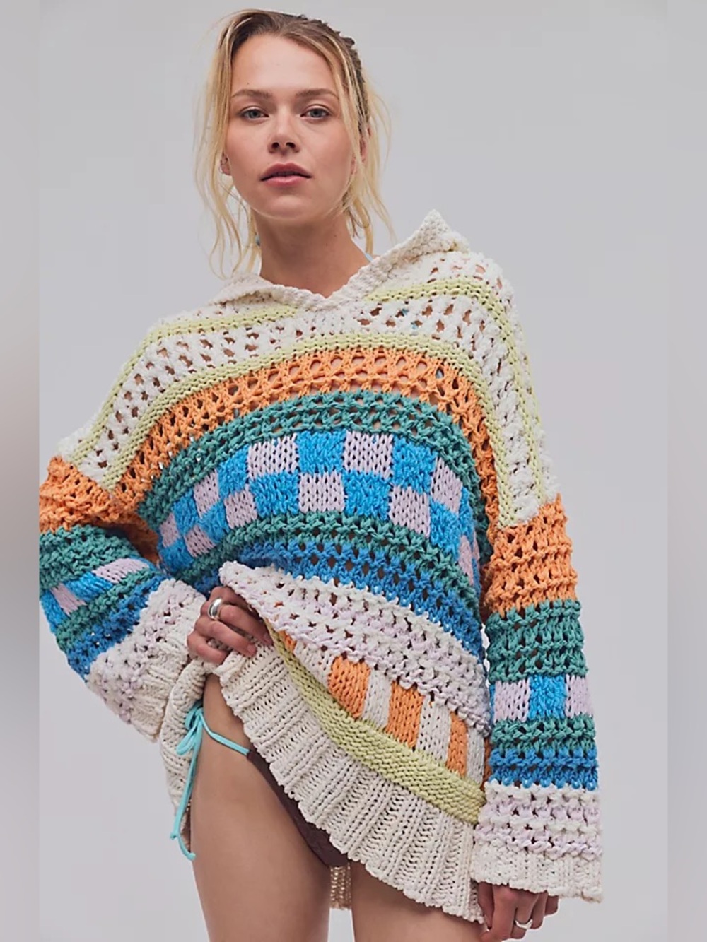 Free People Poolside Crochet Hoodie Pullover Small XS